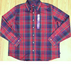 NEW! GAP REGULAR FIT SHIRT 100% COTTON SHIRT BLACK & GRAY CHECK Sz 2X-LARGE, XXL